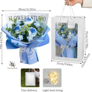 Blue Wool Rose Bouquet (Free transparent gift box, Light string)