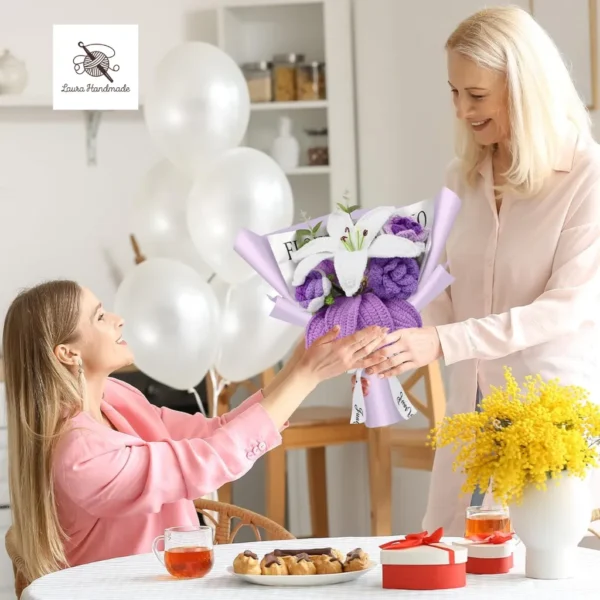 Bouquet of Purple Roses and White Lilies