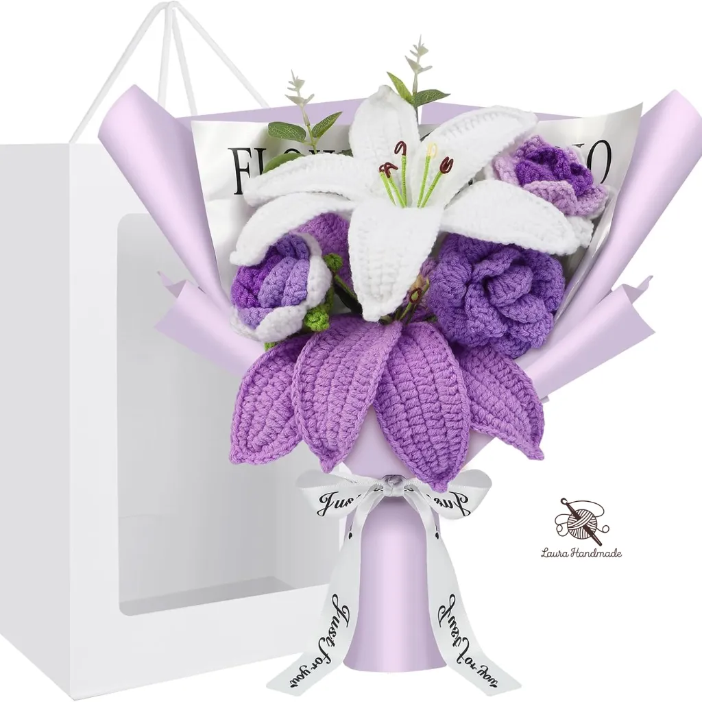 Bouquet of Purple Roses and White Lilies