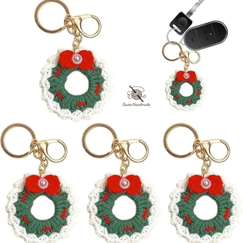 Christmas Keychains, Wool Laurel Wreath Keychain