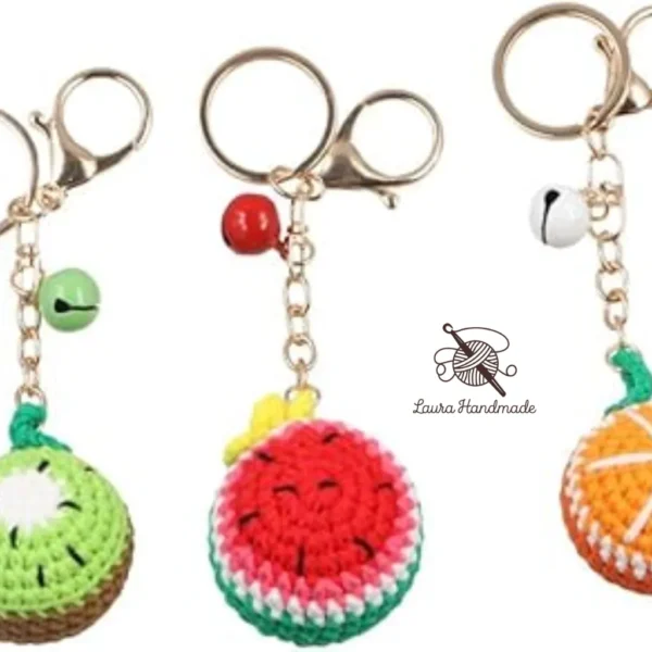 Crochet Fruit Key chain Combo – Watermelon, Orange & Kiwi