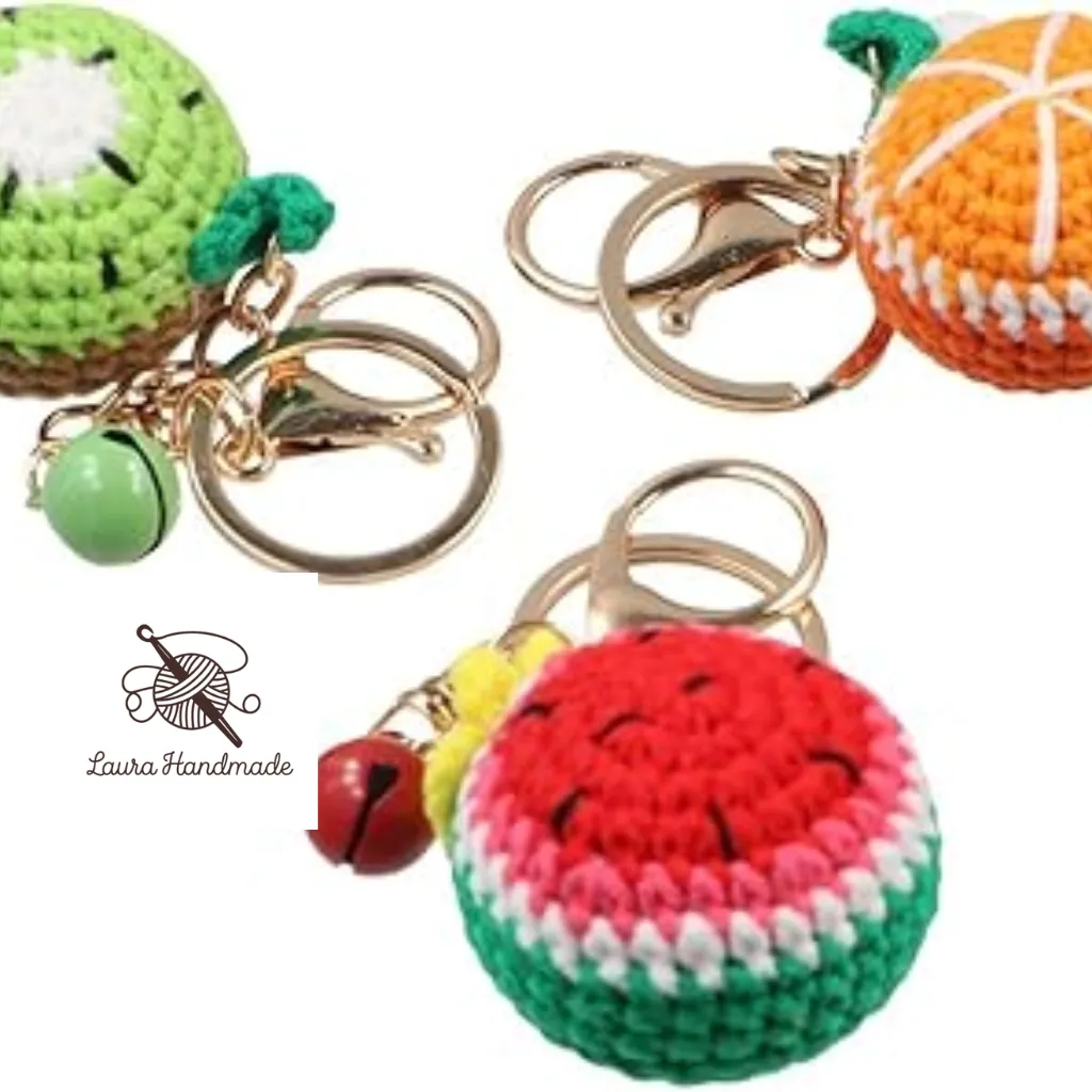 Crochet Fruit Key chain Combo – Watermelon, Orange & Kiwi