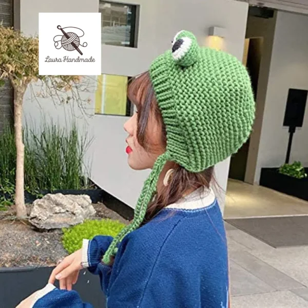 Cute Frog Beanie with Tie