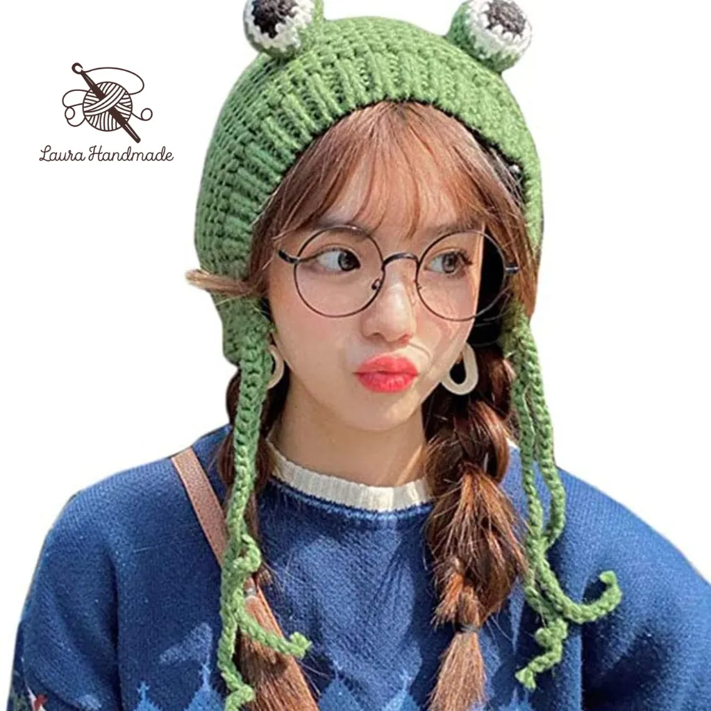 Cute Frog Beanie with Tie